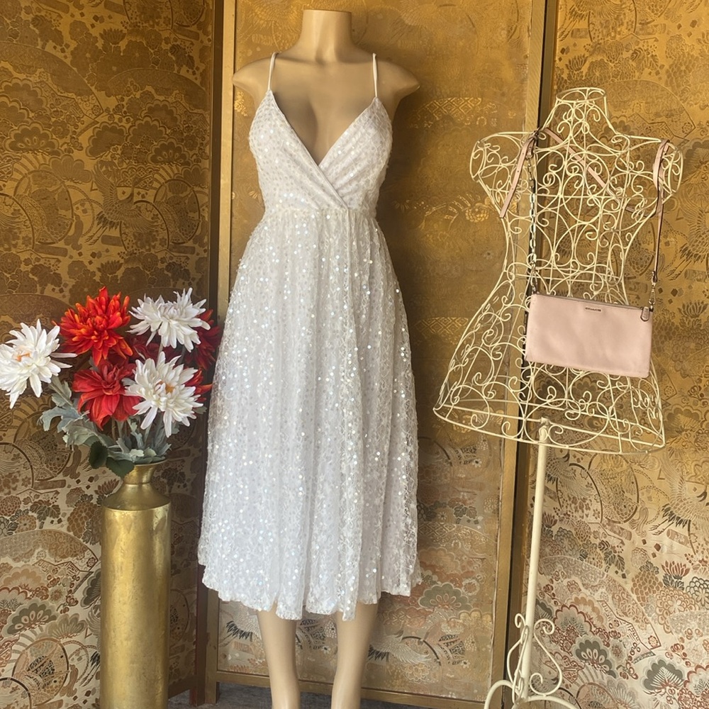 Lulu's White Sequin Midi Dress